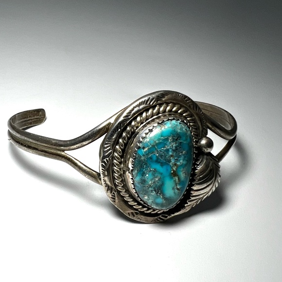 Vtg Signed Rose Lincoln Morenci Turquoise Sterling Silver Native American Cuff